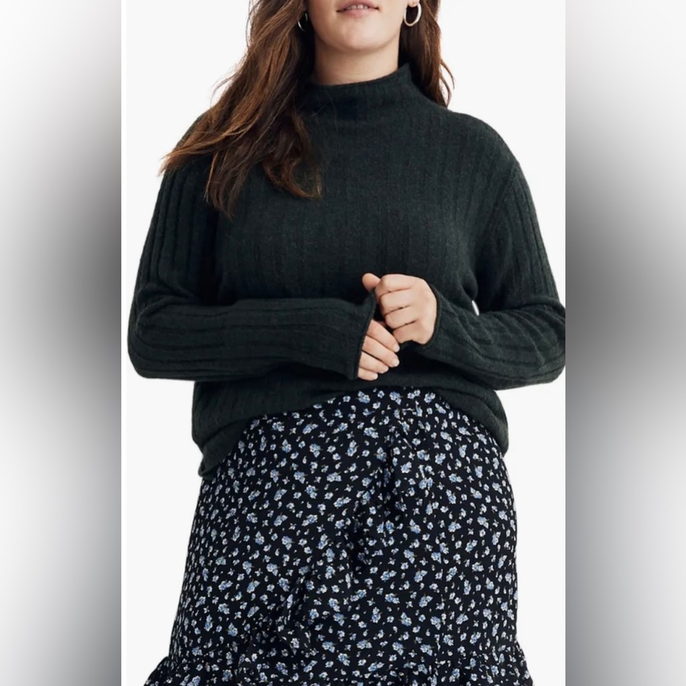 Madewell Evercrest Turtleneck Merino Wool Alpaca Sweater in Heather Pine, Medium